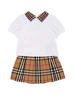 Baby Girl's Check Collar Puff-Sleeve Top