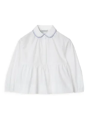 Little Girl's & Lauren Stretch Cotton Poplin Peplum Blouse