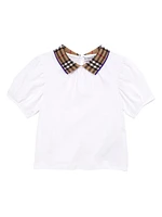 Little Girl's & Check Collar Puff-Sleeve Top