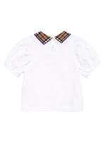 Little Girl's & Check Collar Puff-Sleeve Top