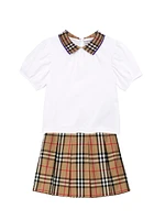 Little Girl's & Check Collar Puff-Sleeve Top