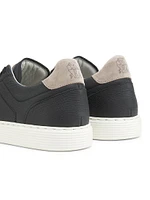 Suede-Trim Low-Top Leather Sneakers