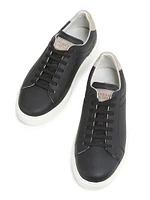 Suede-Trim Low-Top Leather Sneakers