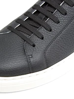 Suede-Trim Low-Top Leather Sneakers