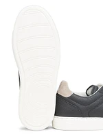 Suede-Trim Low-Top Leather Sneakers