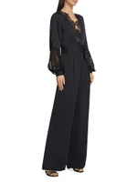 Helen Eyelash Lace Wide-Leg Jumpsuit