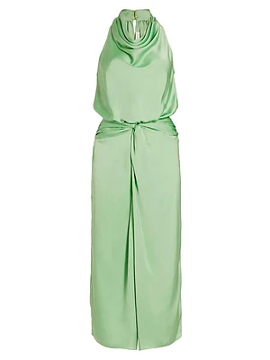 Indie Satin Cowl-Neck Midi-Dress