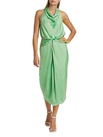 Indie Satin Cowl-Neck Midi-Dress