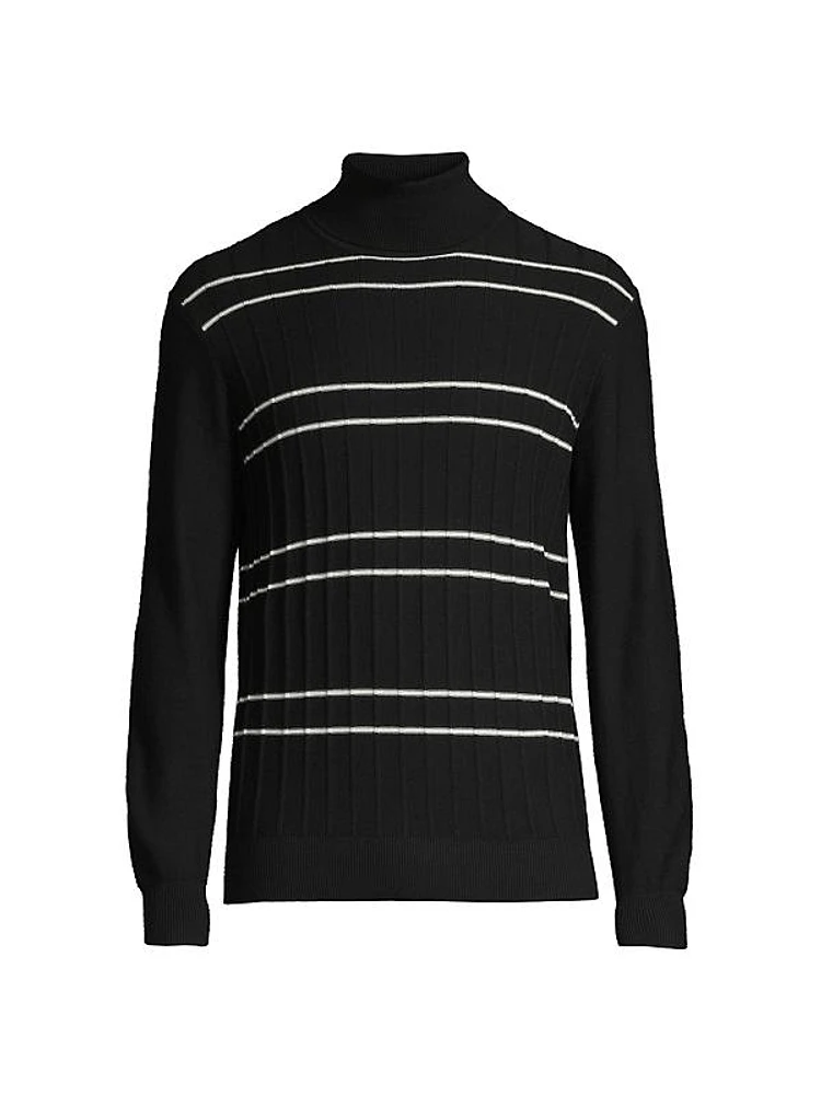 Drop Needle Striped Wool Turtleneck Sweater