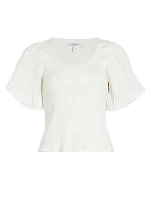 Ribbed Puff-Sleeve Top