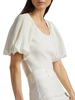 Ribbed Puff-Sleeve Top