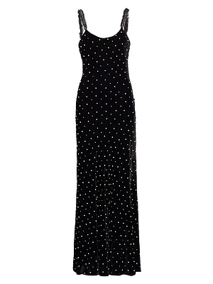 Aspen Rhinestone & Imitation Pearl Velvet Maxi Dress