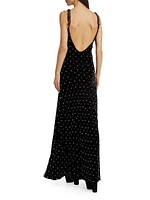 Aspen Rhinestone & Imitation Pearl Velvet Maxi Dress