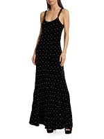 Aspen Rhinestone & Imitation Pearl Velvet Maxi Dress