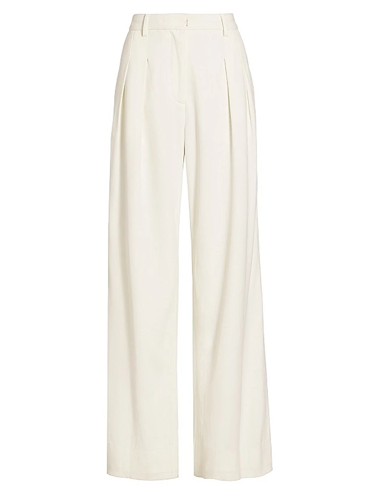 Adams Wool-Blend Pleated Wide-Leg Pants