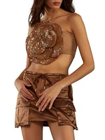 Sequined Floral Bandeau Top