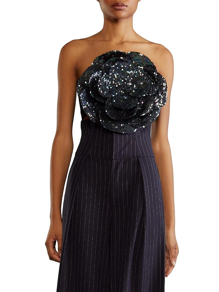 Sequined Floral Bandeau Top