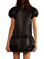 Tulip Puff-Sleeve Satin Minidress