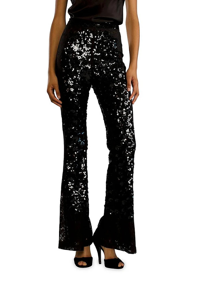 Lace Sequin Fit & Flare Pants