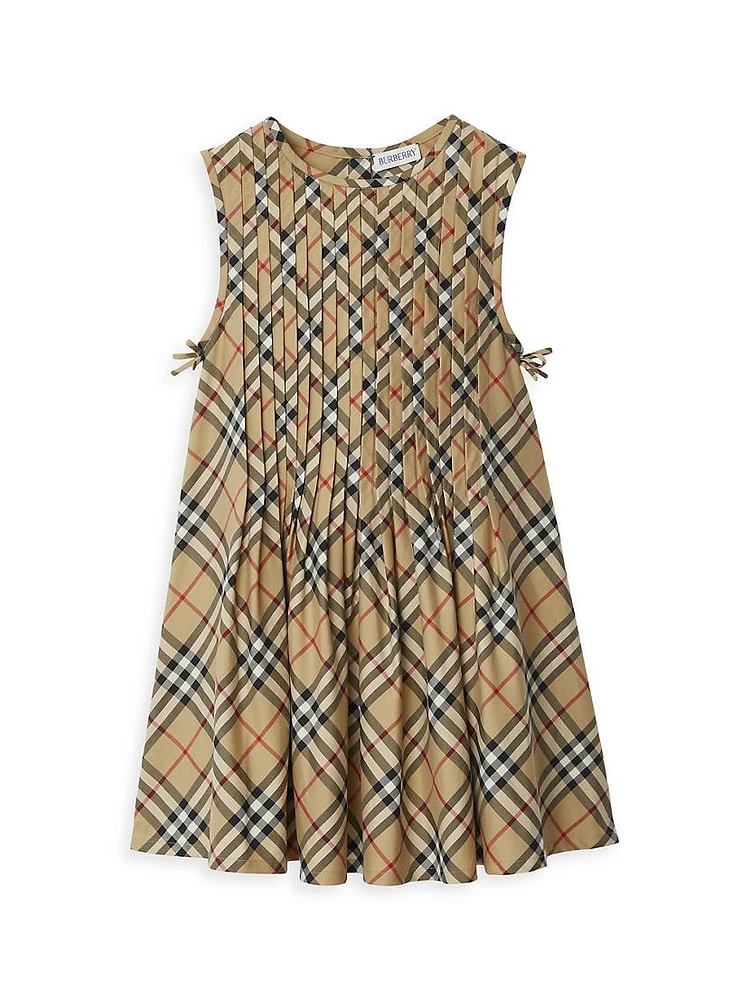 Little Girl's & Pleated Check Sleeveless Dress