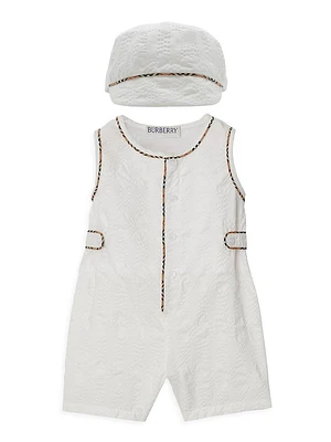 Baby's Seersucker Sleeveless Playsuit & Hat Set