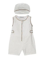 Baby's Seersucker Sleeveless Playsuit & Hat Set