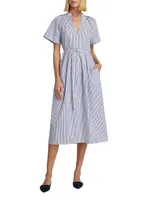 Orla Belted Striped Cotton Midi-Dress