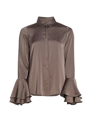 Selma Satin Button-Front Blouse