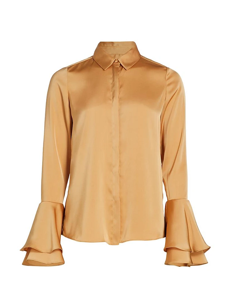 Selma Satin Button-Front Blouse