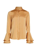 Selma Satin Button-Front Blouse