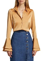 Selma Satin Button-Front Blouse