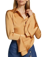 Selma Satin Button-Front Blouse