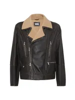 Vintage Effect Shearling Biker Jacket