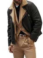 Vintage Effect Shearling Biker Jacket