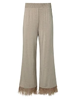 Feather-Trimmed Wide-Leg Pants