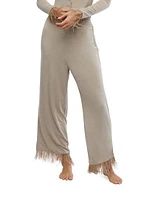 Feather-Trimmed Wide-Leg Pants