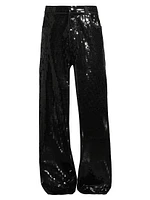 Sequin-Embellished Stretch Wide-Leg Jeans