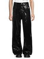 Sequin-Embellished Stretch Wide-Leg Jeans