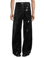 Sequin-Embellished Stretch Wide-Leg Jeans