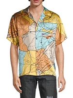 Road Map Print Silk Short-Sleeve Shirt