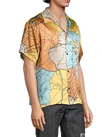 Road Map Print Silk Short-Sleeve Shirt