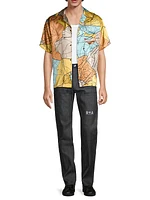 Road Map Print Silk Short-Sleeve Shirt