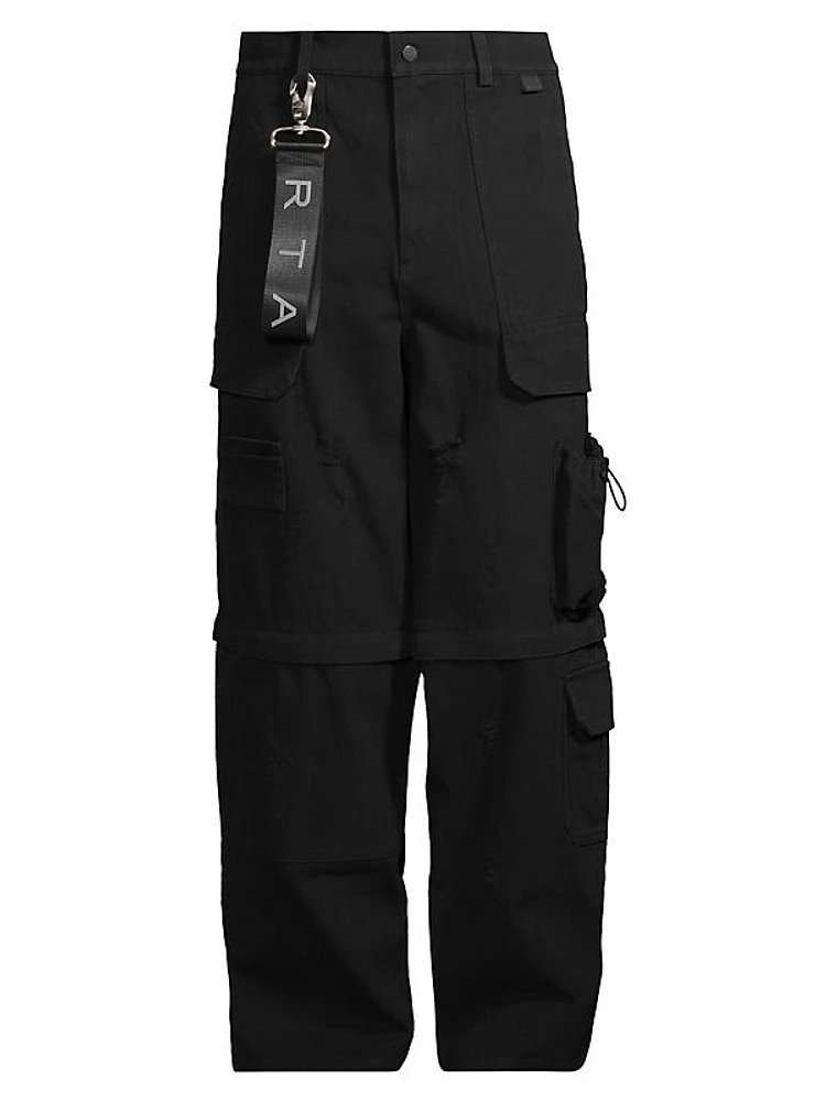 Denim Wide-Leg Cargo Pants