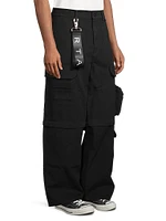 Denim Wide-Leg Cargo Pants