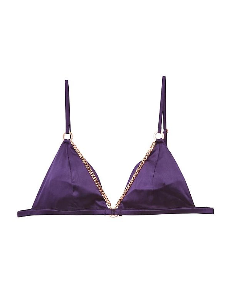 Chain Luxe Silk-Blend Triangle Bra