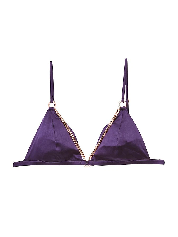 Chain Luxe Silk-Blend Triangle Bra