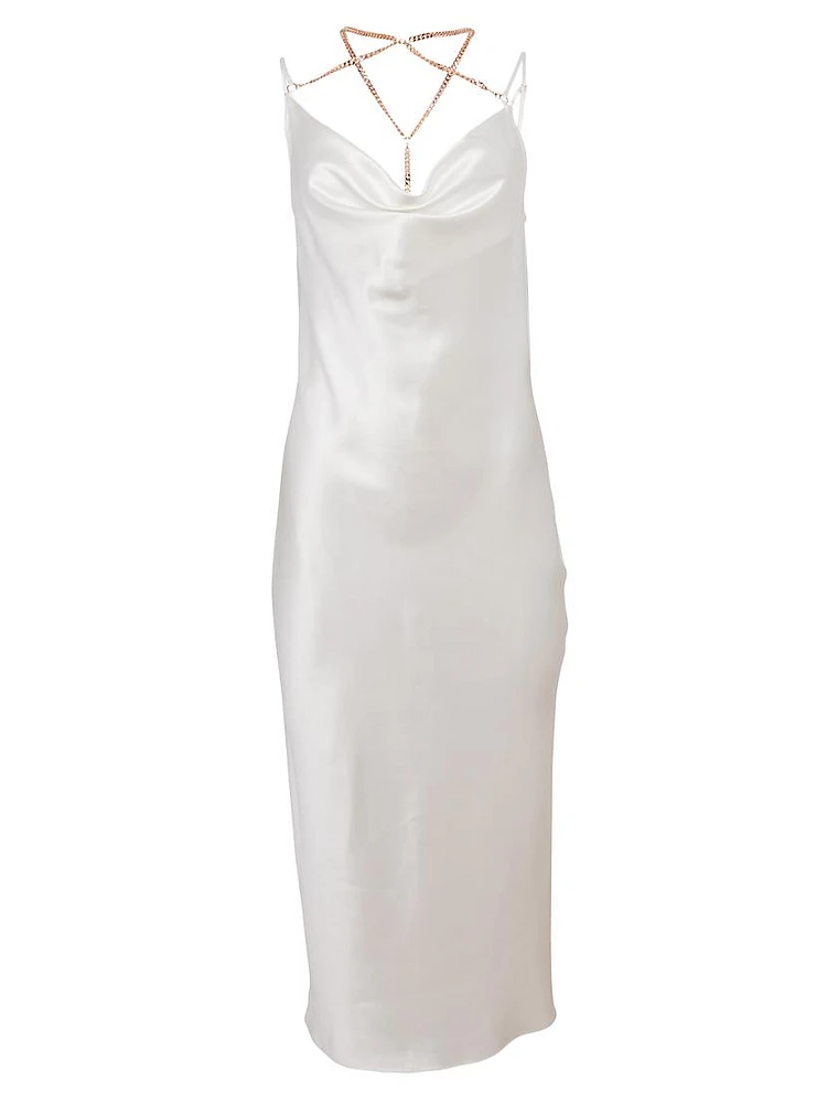 Chain Silk Satin Midi-Dress