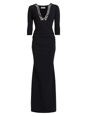 Levente Embellished V-Neck Gown