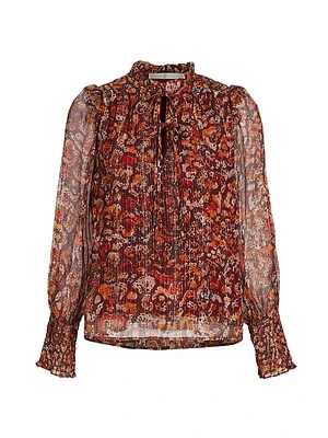 Jennifer Printed Metallic Chiffon Blouse