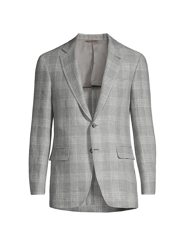 Kei Plaid Linen & Wool Two-Button Sport Coat